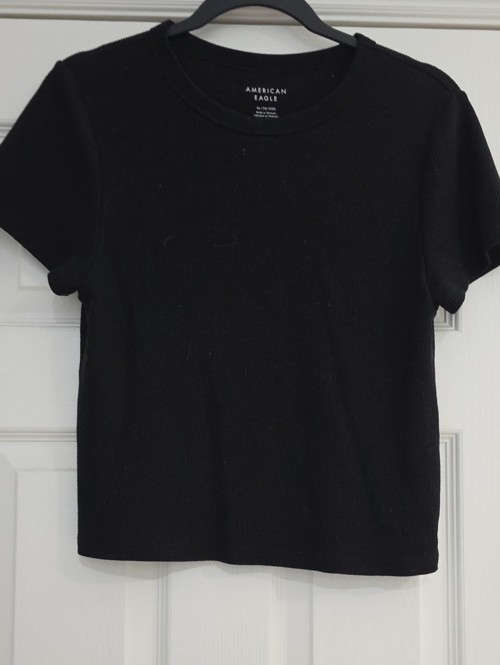 American Eagle Outfitters Black Ribbed Crew Crop Top